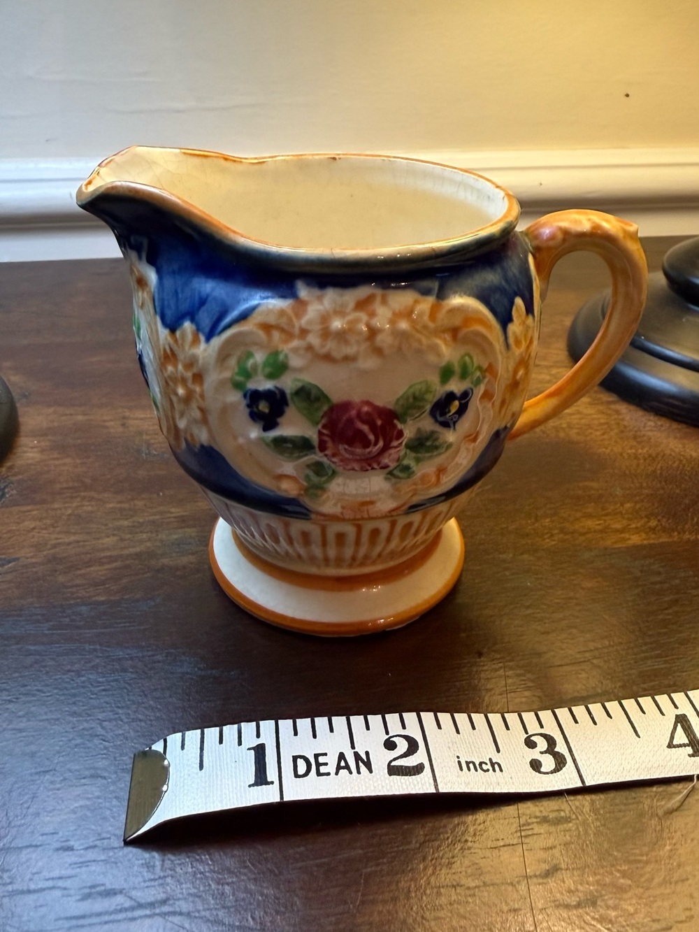 Vintage  Floral Ceramic Creamer - Blue and Cream
